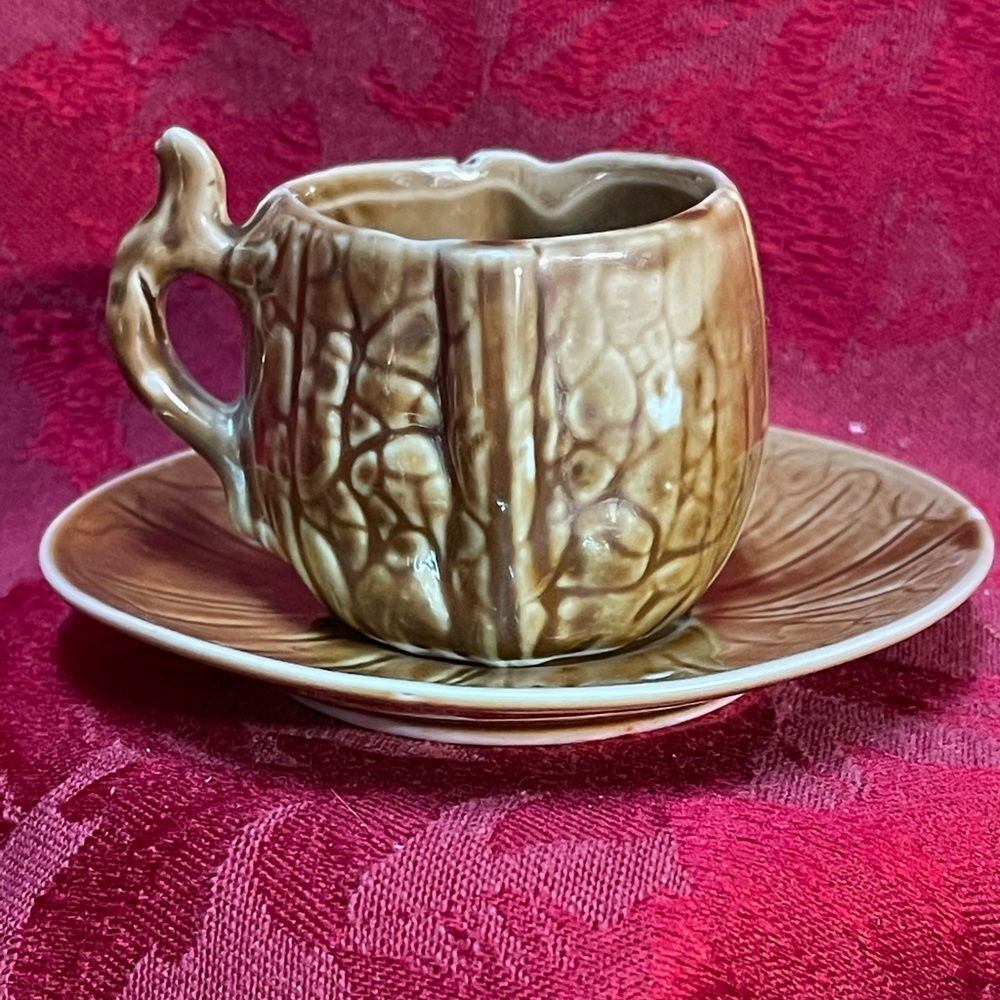 Antique ‎ RARE “Tree Trunk” Look Porcelain Demitasse Teacup and Saucer